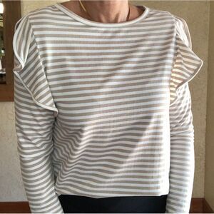 Doe and Rae Pullover Stripped Sweater with Ruffles